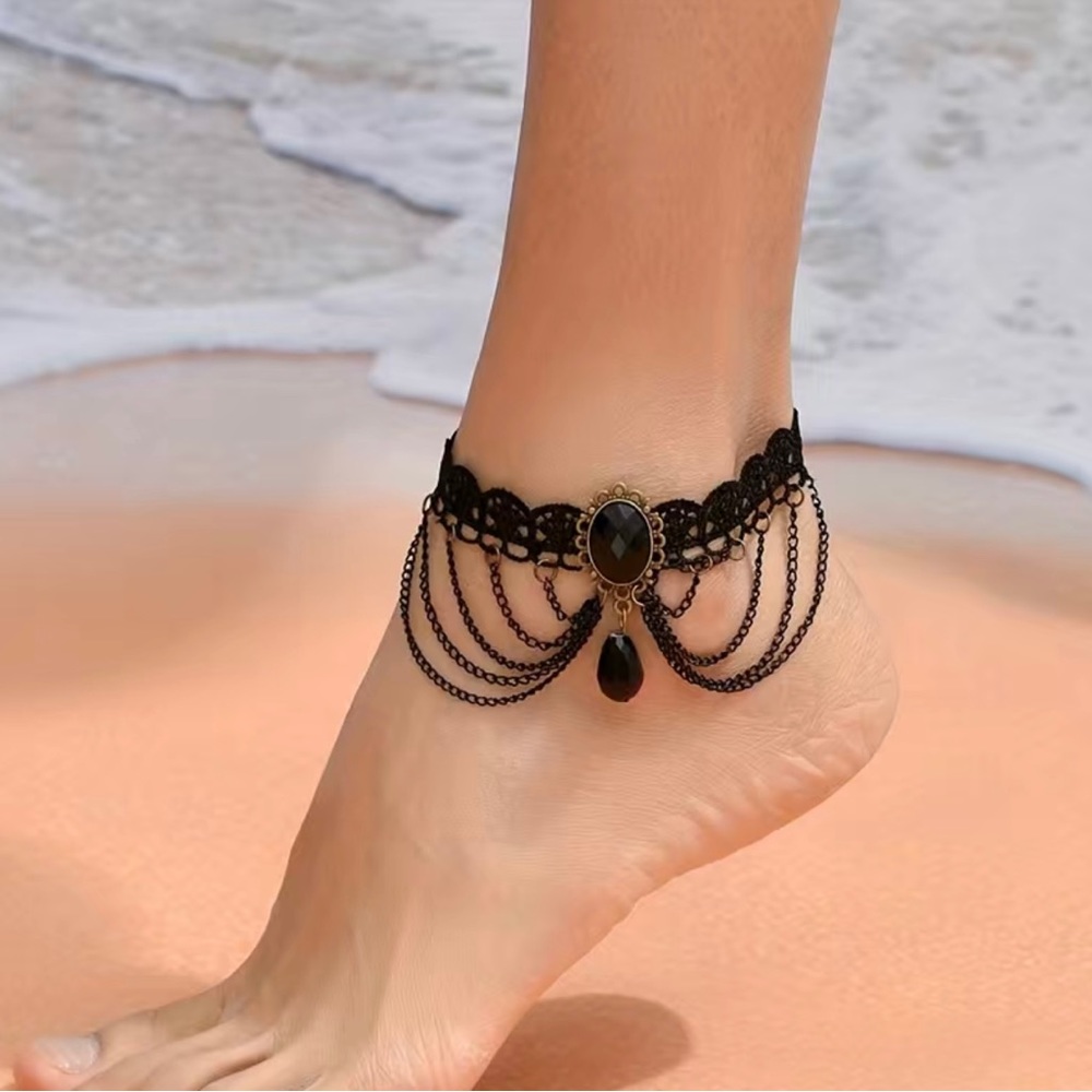 Gothic Black Retro Style Multilayer‎ Chain Lace Anklet
